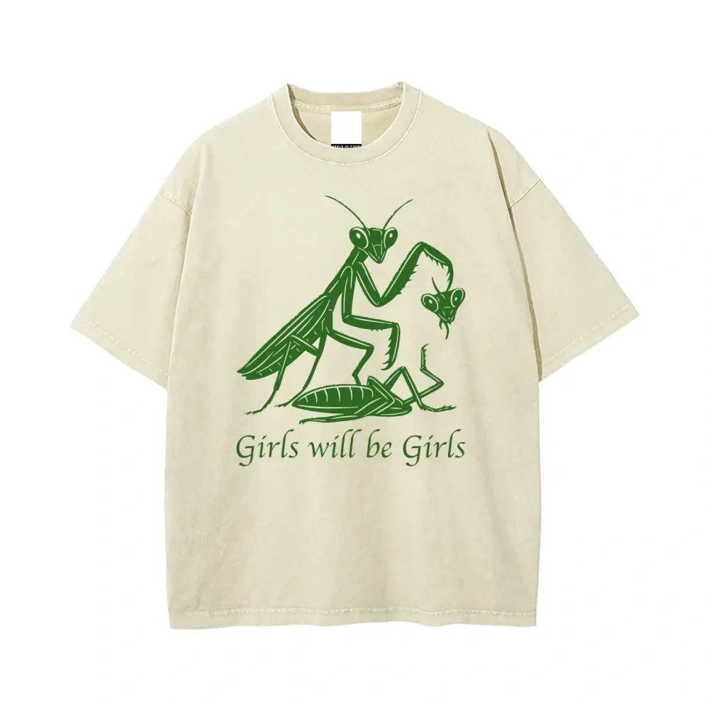 Y2K Retro Praying Mantis Print Purple Acid Wash T-Shirt - Edgy Street Style Oversized Tee