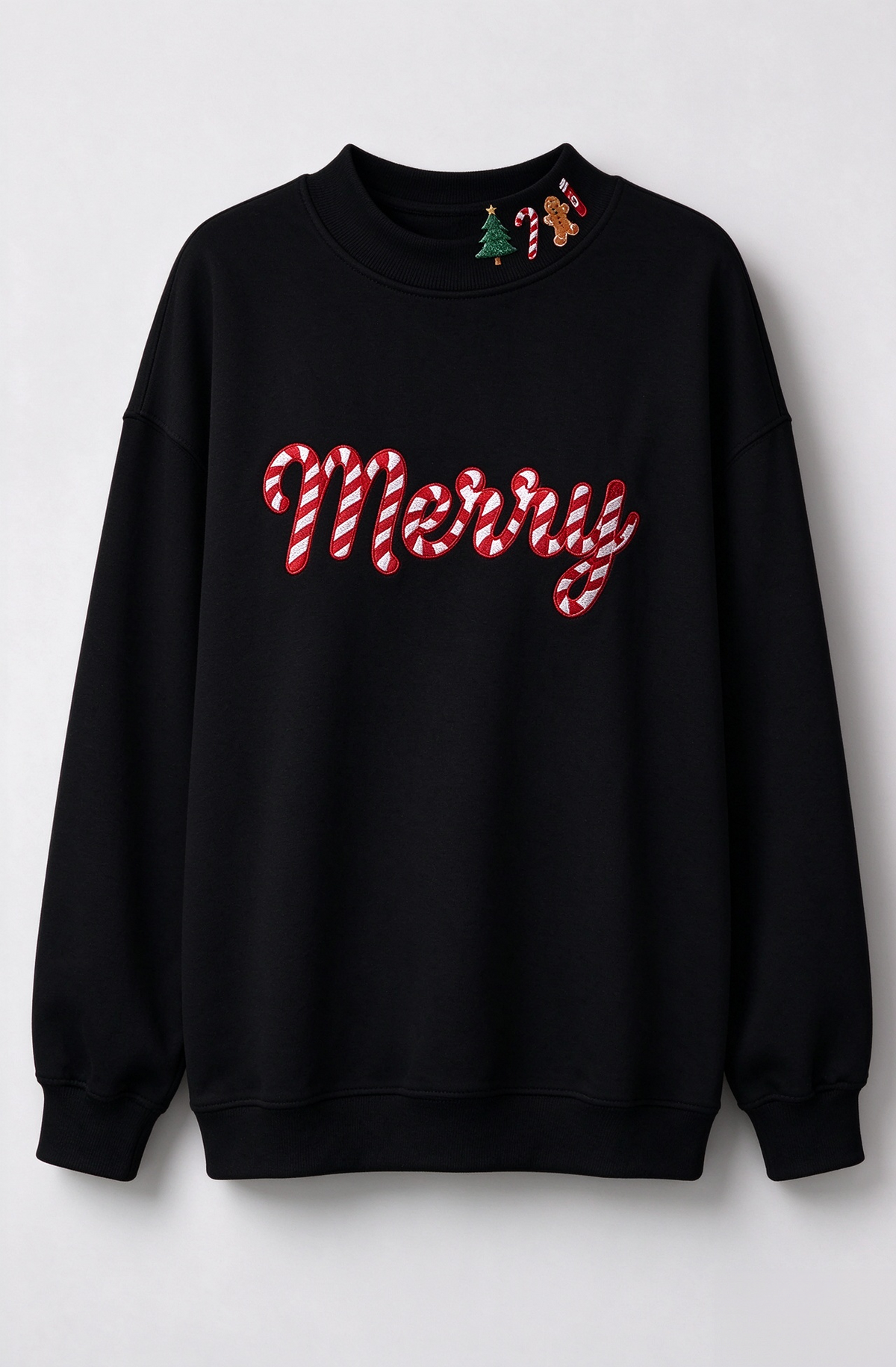 Merry Christmas Candy Cane Embroidered Mock Neck Sweatshirt 🎄🍬