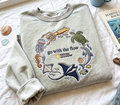 Go With The Flow Marine Life Embroidered Sweatshirt, Sea Turtle Dolphin Jellyfish Ocean Animal Crewneck