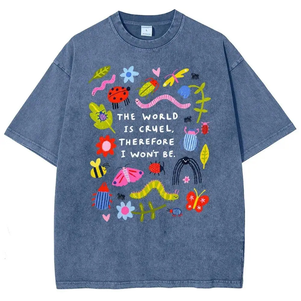Cute Bug Floral Quote Vintage Wash Oversized Graphic Tee