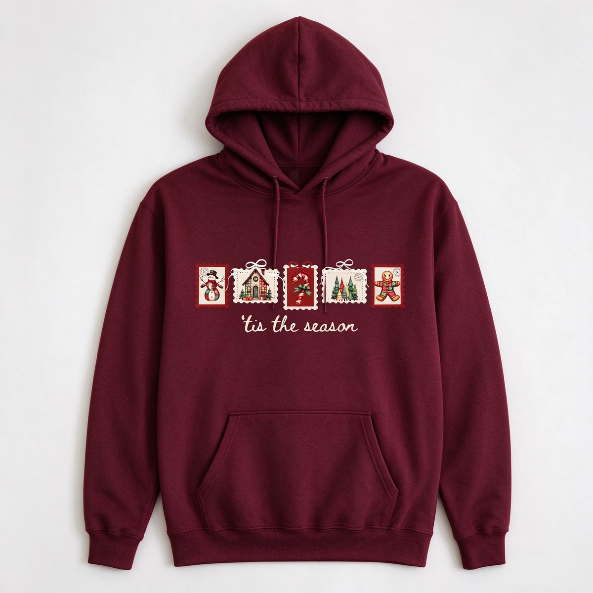 Tis The Season Vintage Christmas Stamp Shirt | Retro Snowman Gingerbread Cabin Graphic Tee, Crewneck & Hoodie