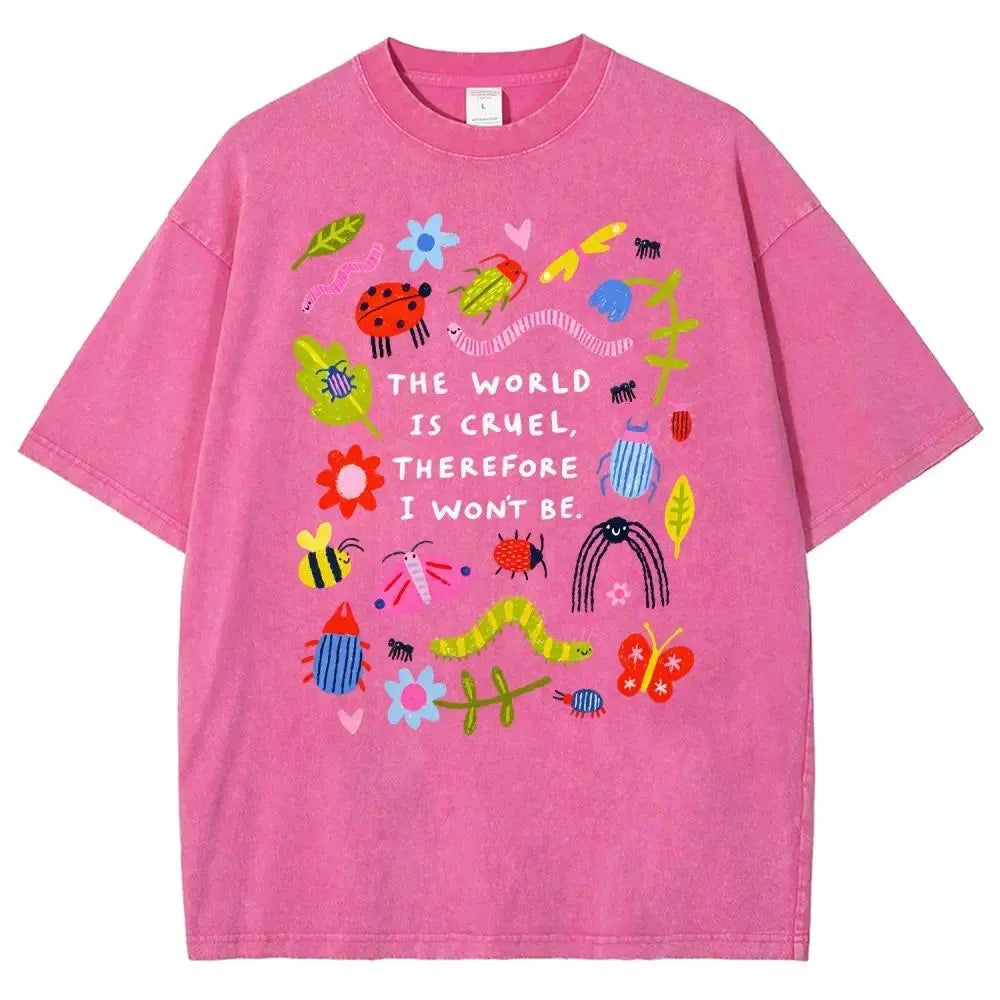 Cute Bug Floral Quote Vintage Wash Oversized Graphic Tee