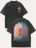 Jesus Walks on Water Isaiah 43:2 Christian T-Shirt | Direct-to-Garment Print, Washed Black Oversized Tee