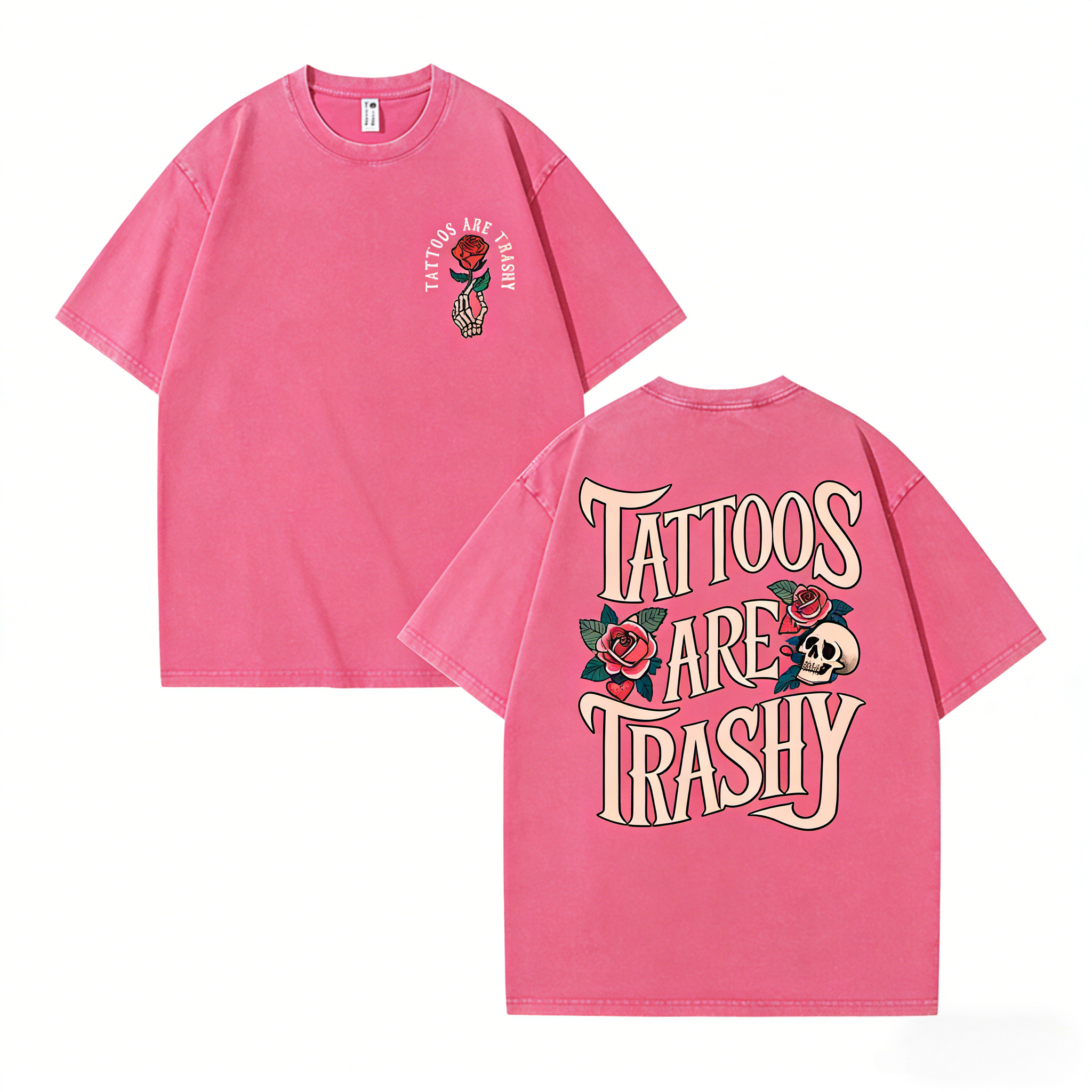 Vintage Washed Skull Rose Graphic Oversized T-Shirt | Streetwear Y2K Tattoo Print Tee