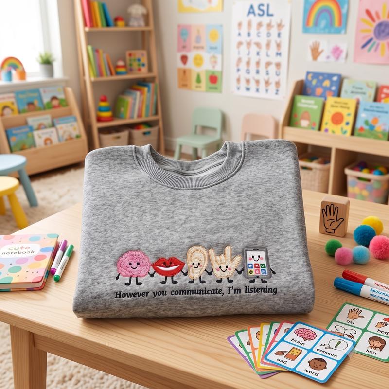 However You Communicate I’m Listening Embroidered Sweatshirt | Special Ed Teacher SLP Autism Acceptance Crewneck