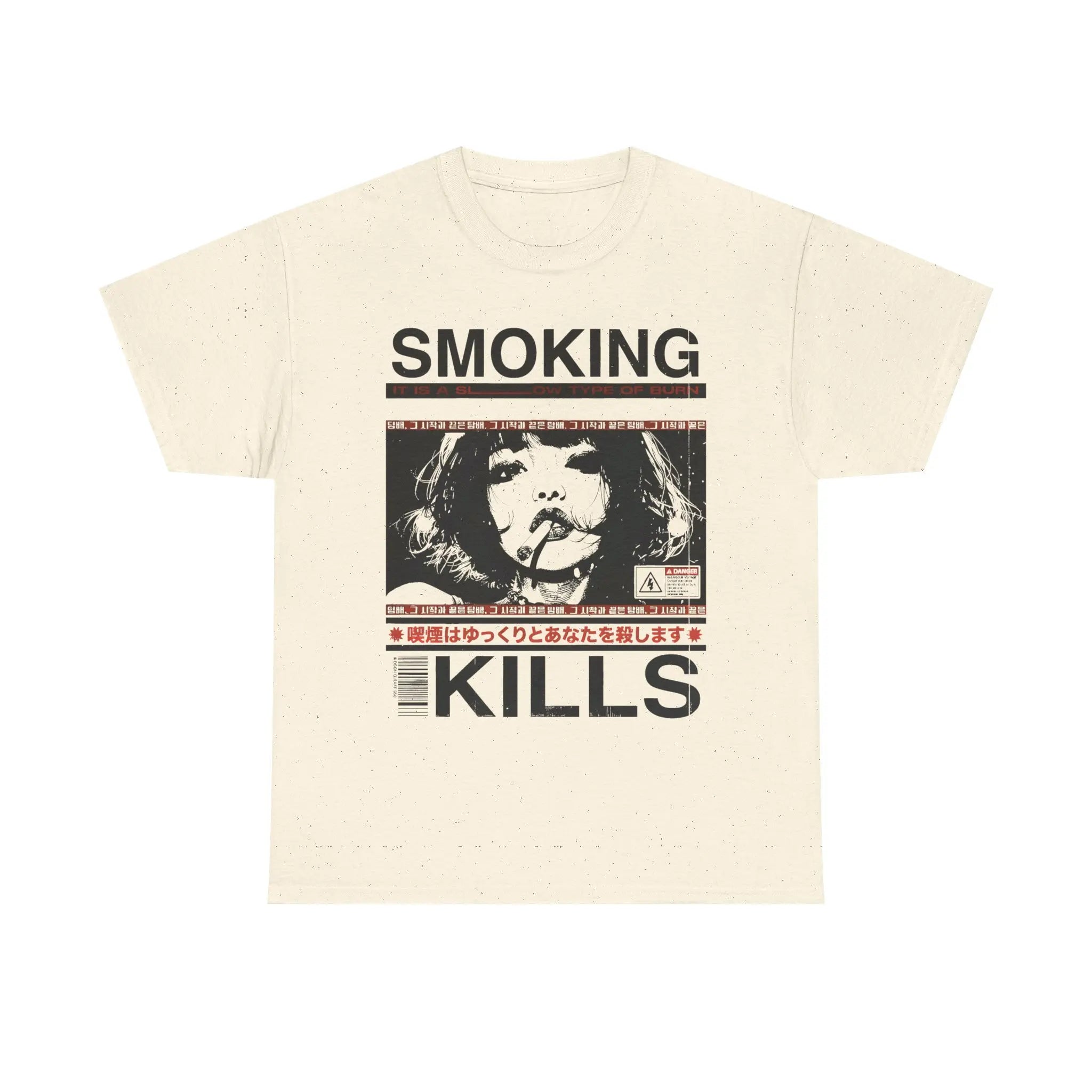 Vintage Distressed Asian Street Art Graphic Crew Neck Tee