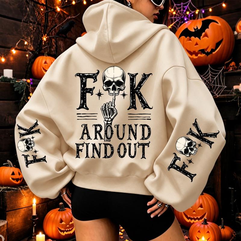 Women's Oversized Halloween Skeleton Graphic Hoodie