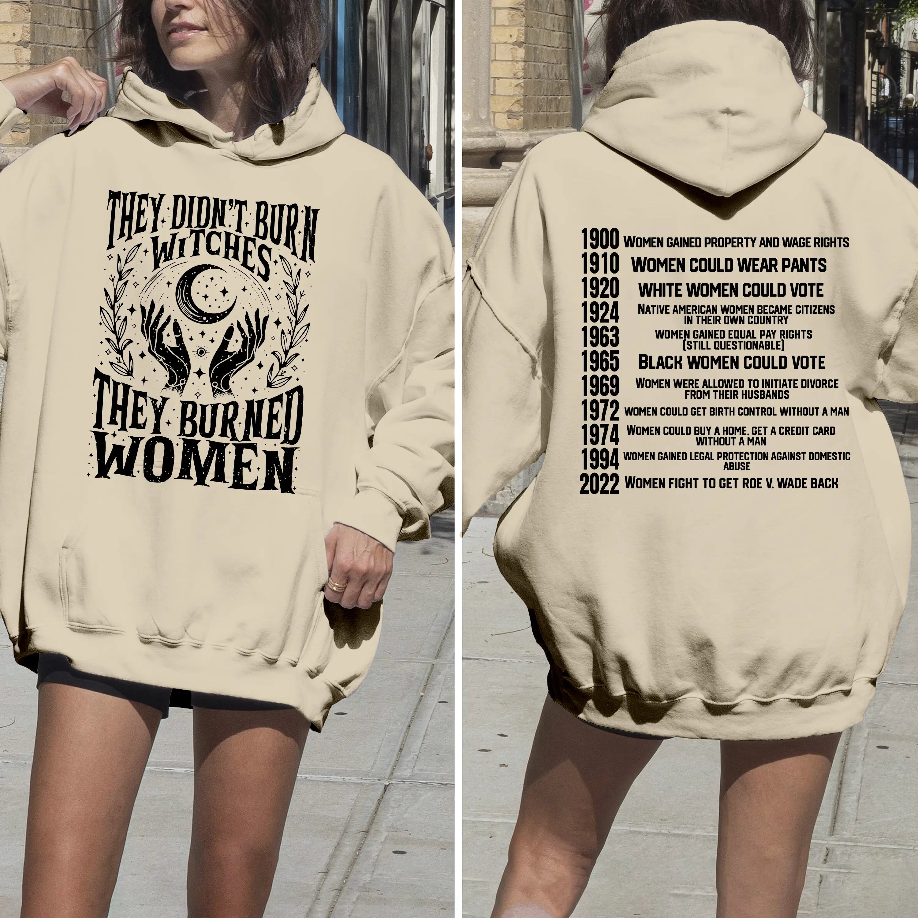 Womens Rights Timeline Hoodie sweatshirt Tee | They Burned Women Activist Apparel