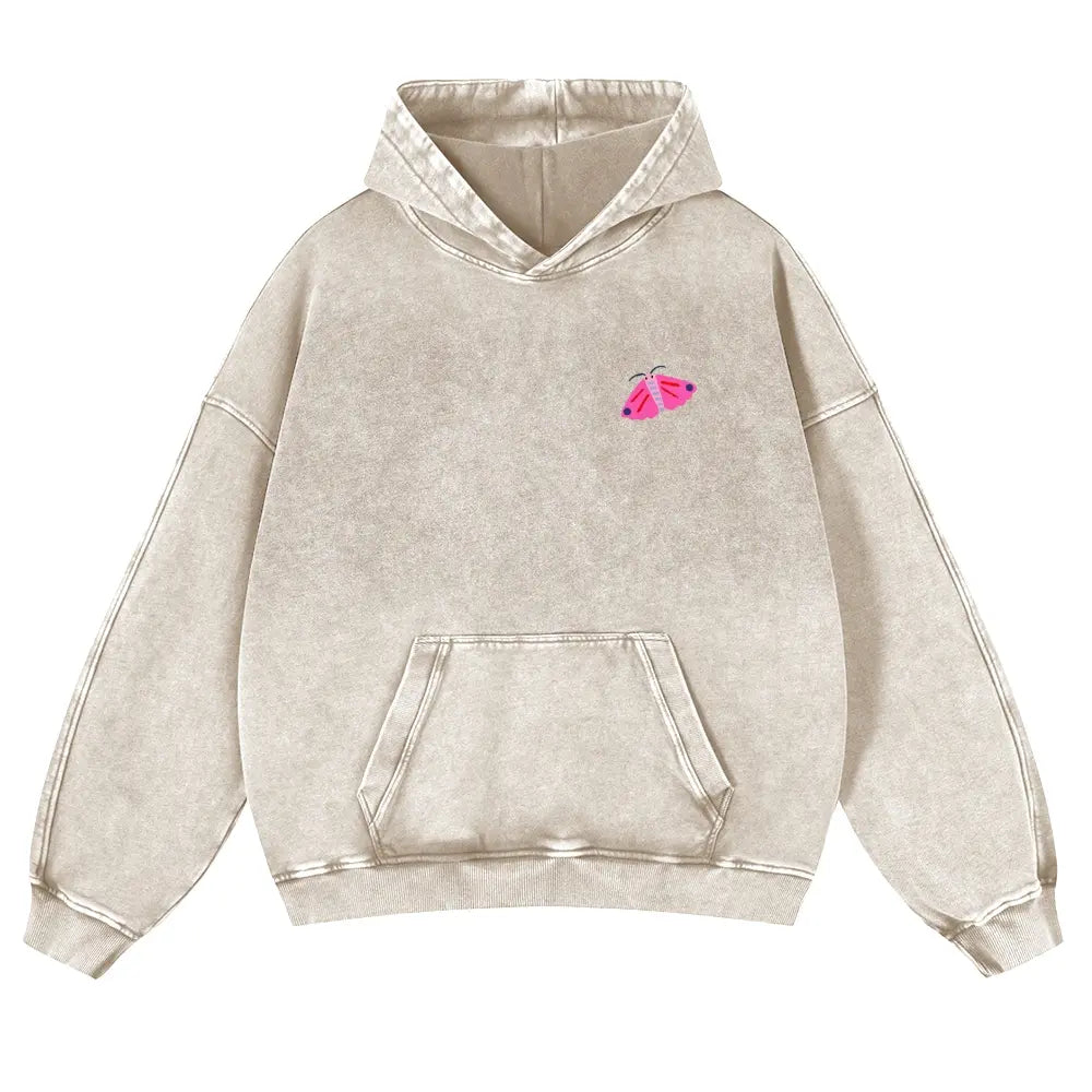 Washed Pink Bug Art Oversized Hoodie