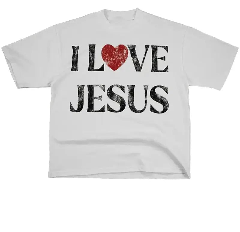 I Love Jesus Vintage Distressed Graphic T-Shirt Unisex Oversized Faith Tee