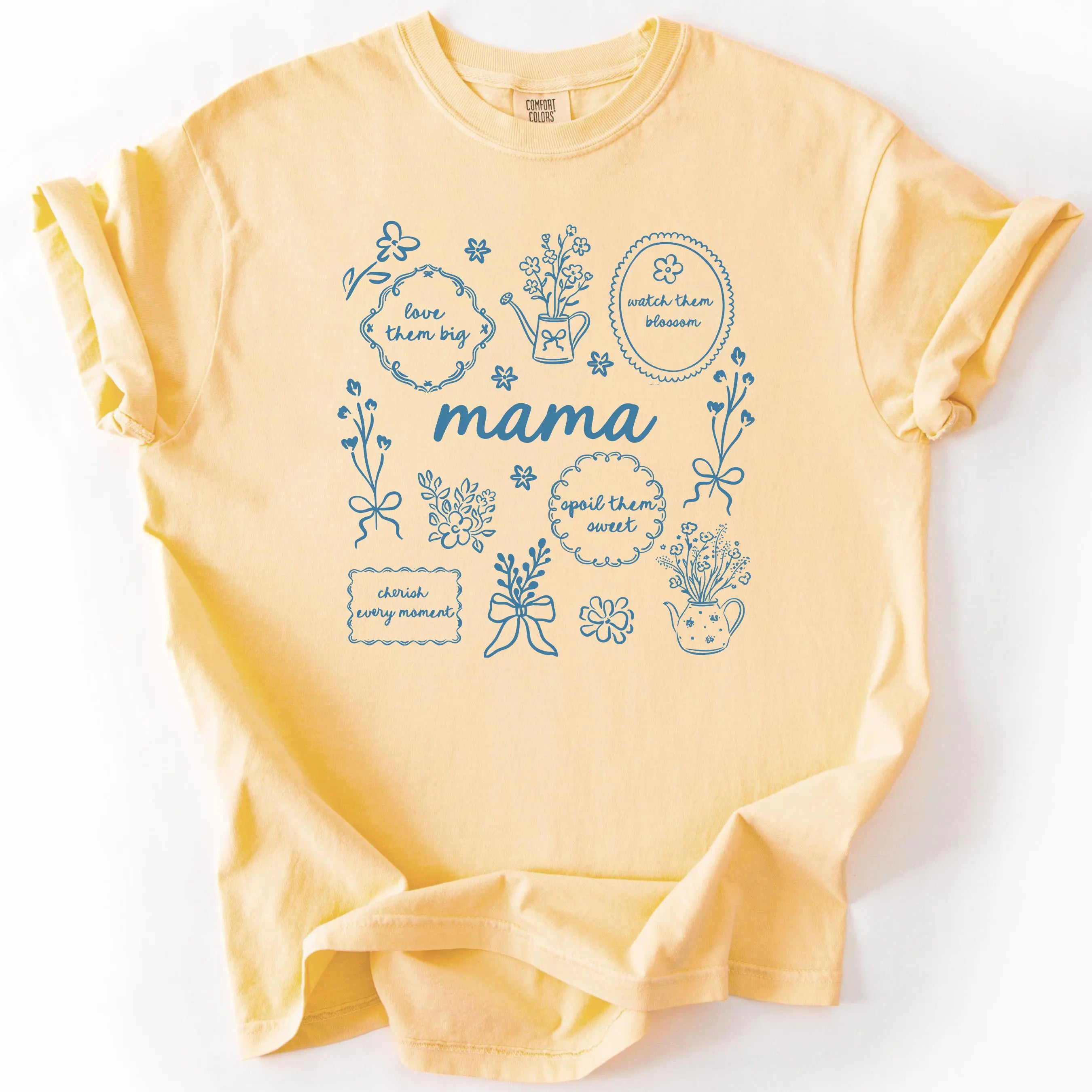 Mama Shirt Blue Floral Print Cherish Every Moment Motherhood Apparel