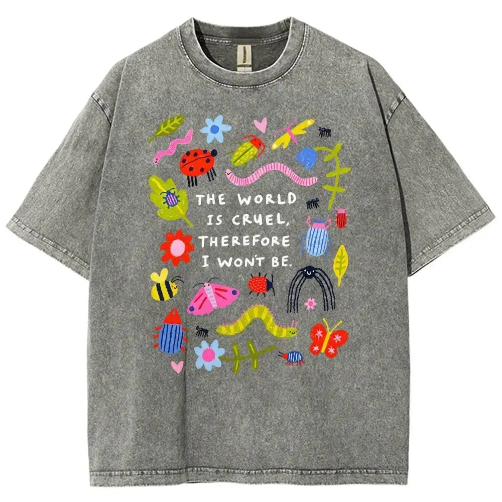 Cute Bug Floral Quote Vintage Wash Oversized Graphic Tee