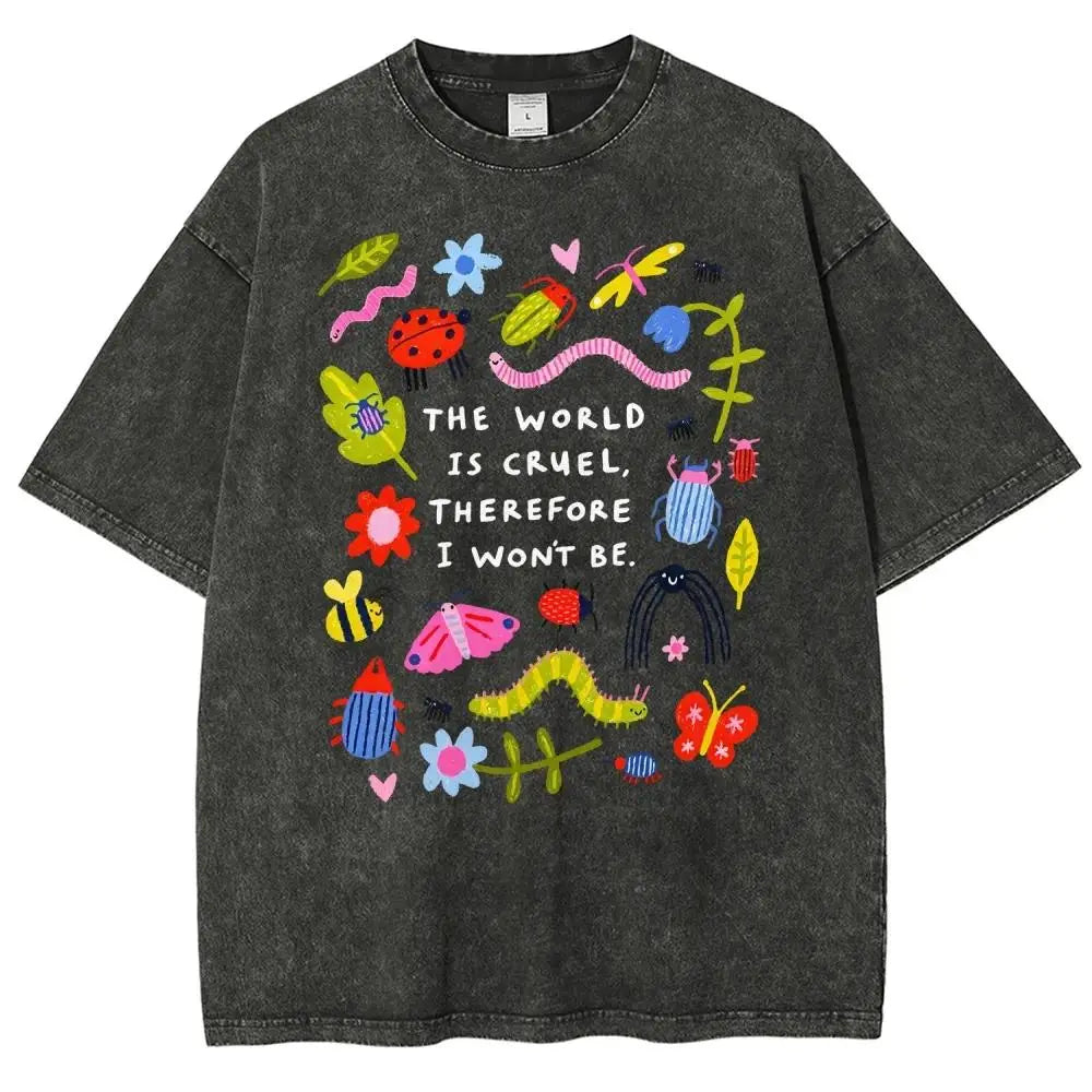Cute Bug Floral Quote Vintage Wash Oversized Graphic Tee
