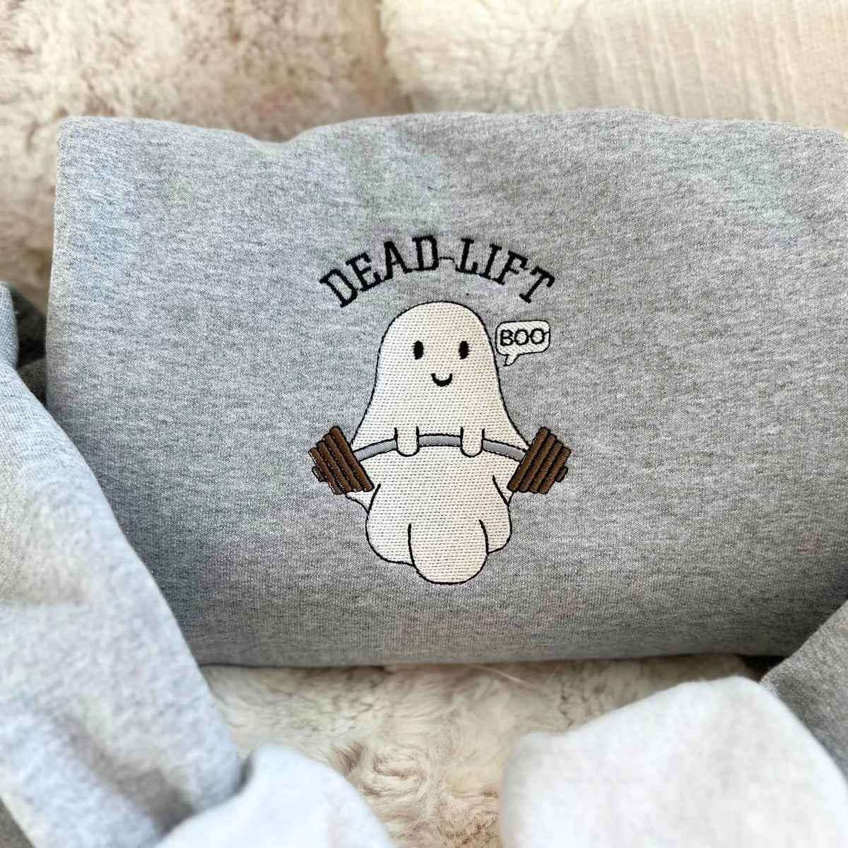 Dead-Lift Boo Ghost Embroidered Vintage Washed T-Shirt Sweatshirt Hoodie