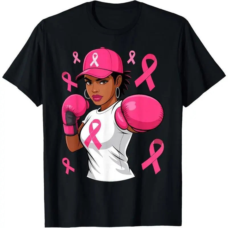 Breast Cancer Warrior Pink Ribbon Boxing Woman Graphic T-Shirt, Fight Like A Warrior Awareness Tee