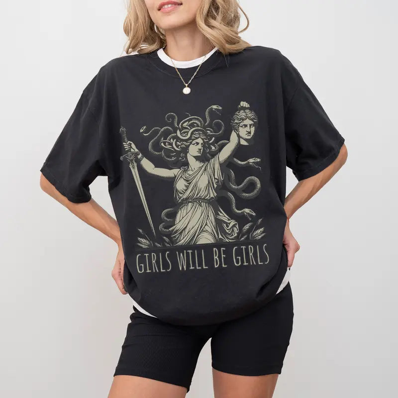 Trendy Medusa With The Head of Perseus Girl Power Shirt Short-Sleeve Hooded Sweatshirt Bestseller
