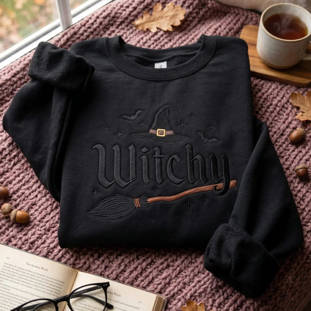 Witchy Embroidered Crewneck Sweatshirt tee Hoodie