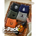 Halloween Embroidered Cotton Socks 5-Pack For Men & Women