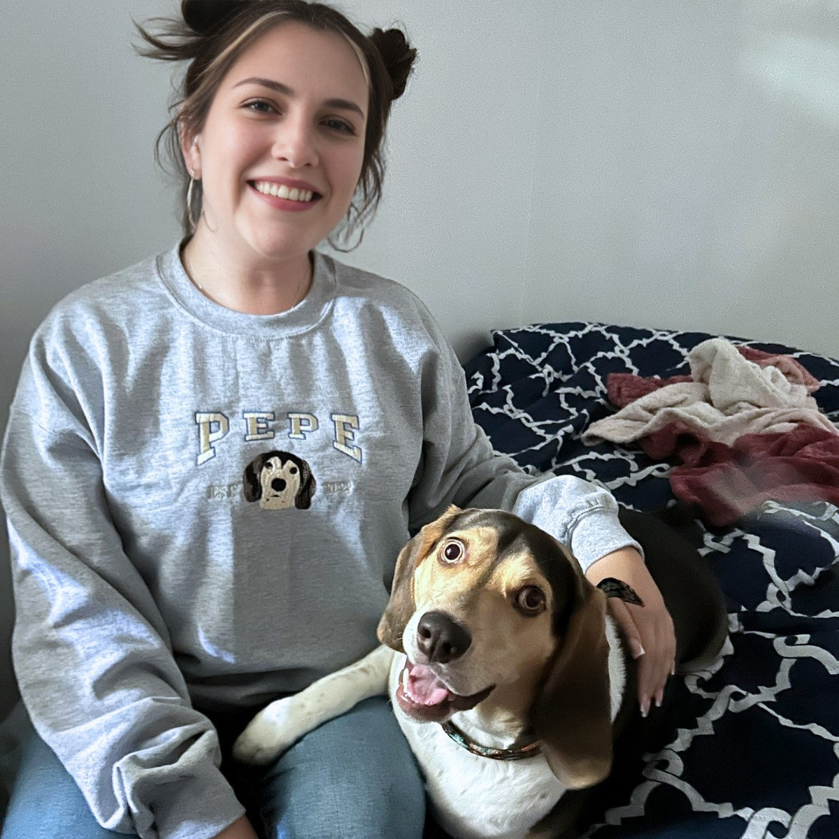 Custom Embroidered Varsity Cat Face Sweatshirt from Photo, Personalized Gift for Cat Lover