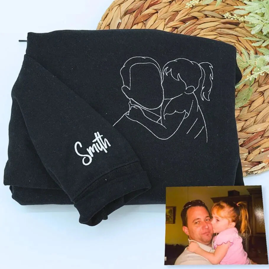 Dad Sweatshirt or Hoodie, Embroidered Gift with Father and Son Daughter Portrait Photo
