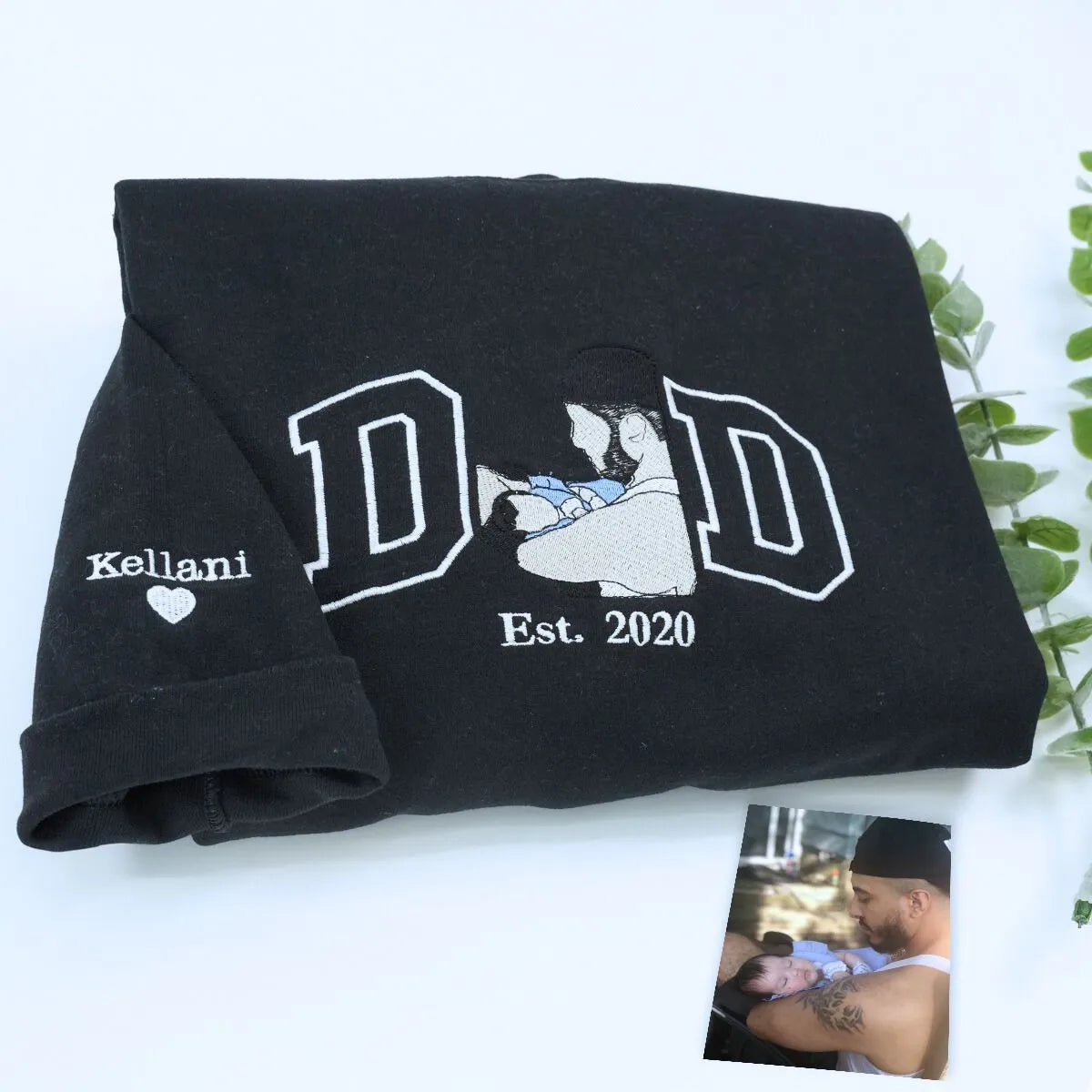 Dad Sweatshirt or Hoodie, Embroidered Gift with Father and Son Daughter Portrait Photo