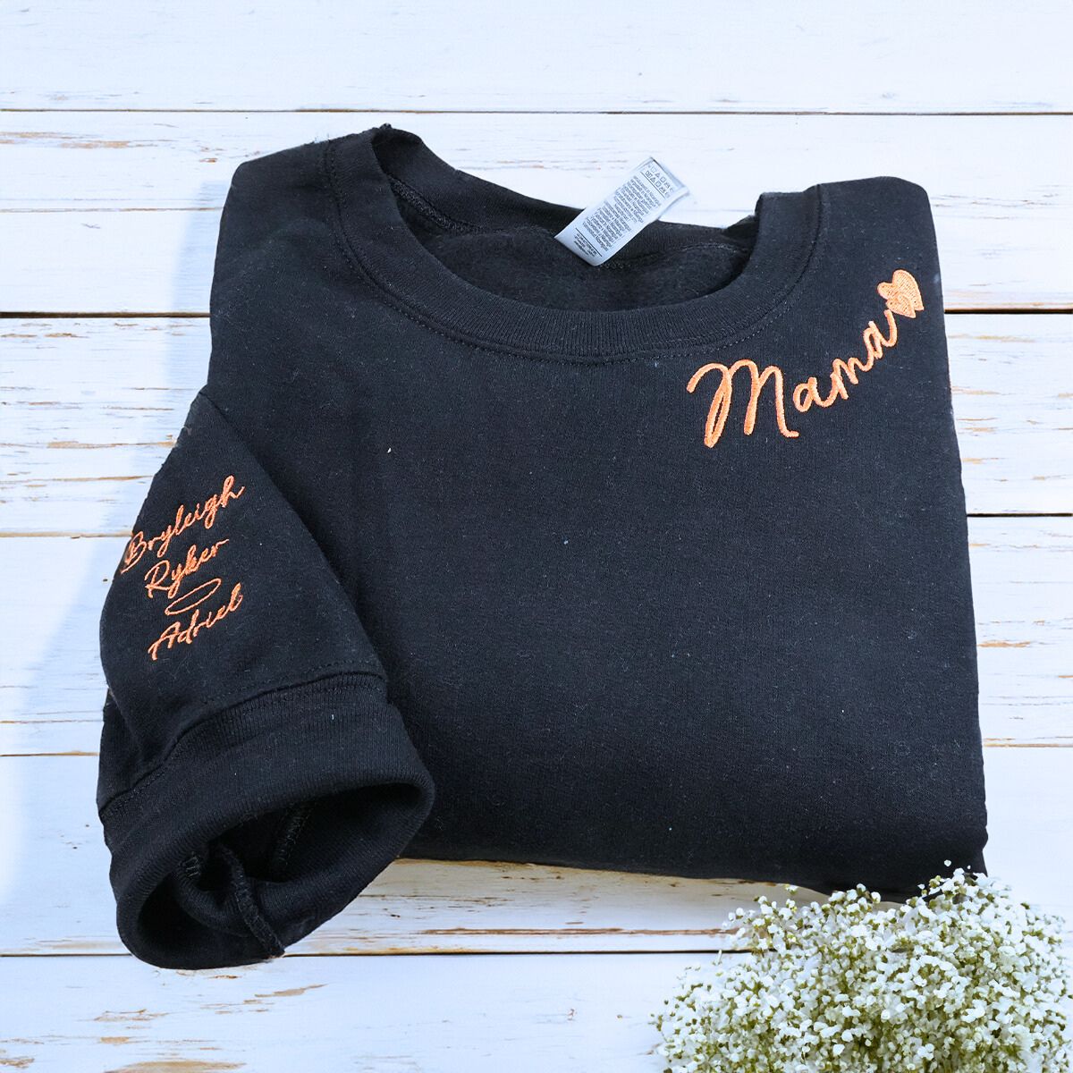 Personalized Gifts for Mama with Embroidered Kids' Names on Sleeve Sweatshirt or Hoodie