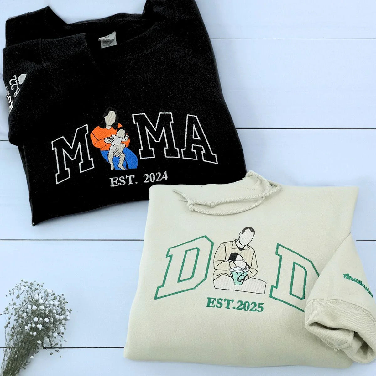 Personalized Embroidered Gifts for New Mom and New Dad, Photo Sweatshirt or Hoodie