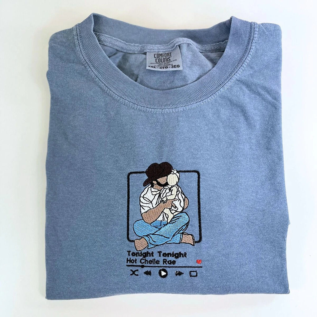 Personalized Dad T-Shirt, Father's Day Gift with Embroidered Photo Portrait, New Dad Sweatshirt or Hoodie