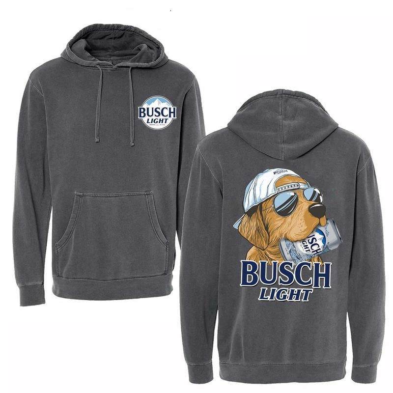 Comfort Color Busch Light Golden Dog-Two sided Hoodie for Men and Women Outdoors Funny Beer Printed Hoodie-Soft Cotton Pullover Menswear