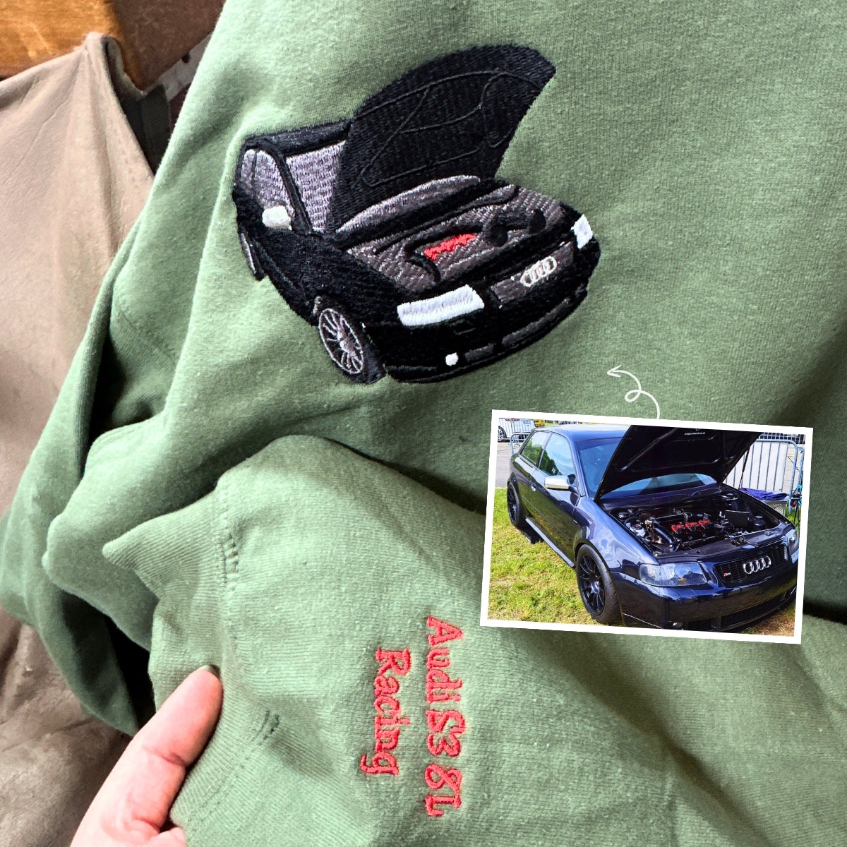 Custom Embroidered Car Sweatshirt or Hoodie, Anniversary Gifts for Car Boyfriend