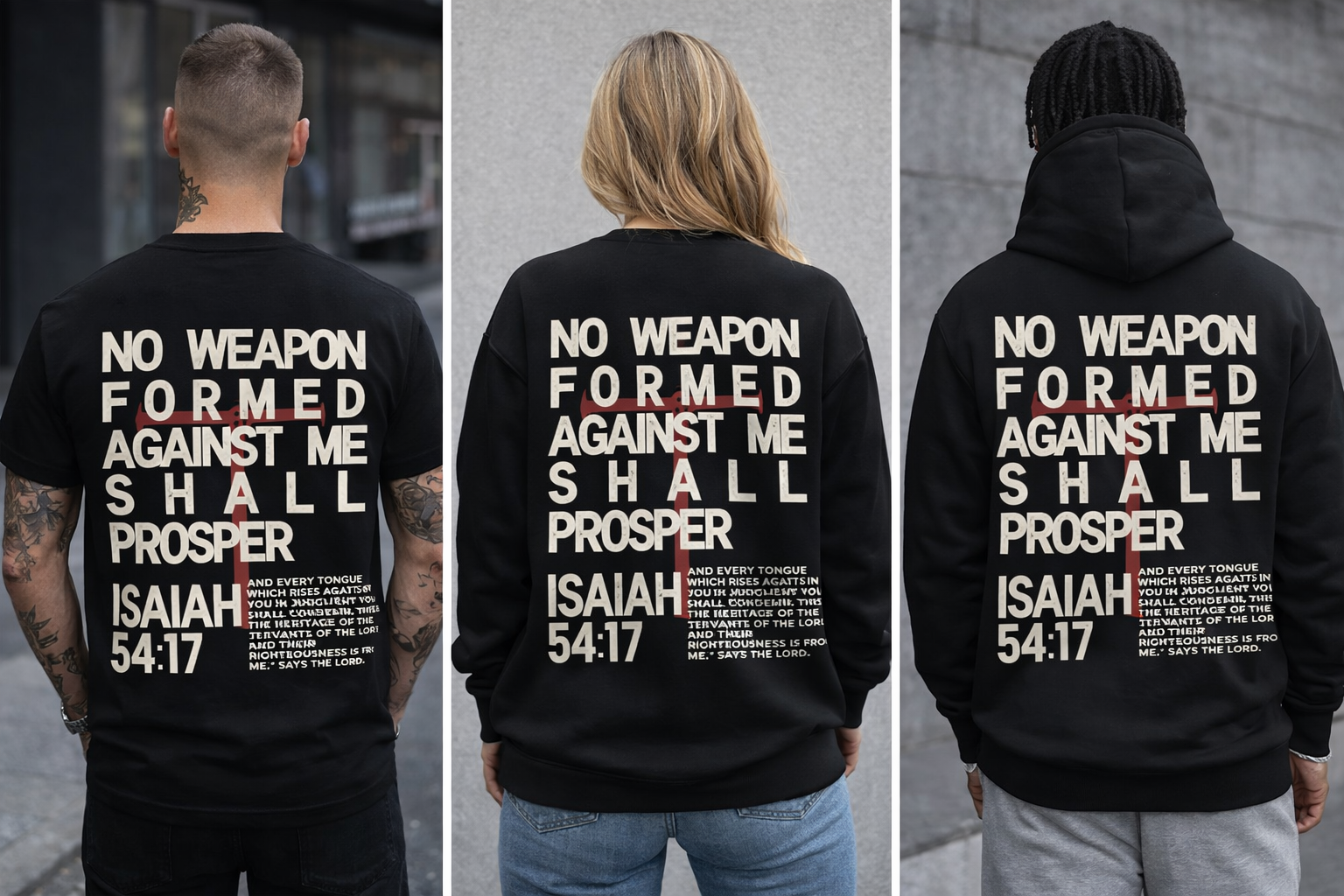 No Weapon Formed Against Me Shall Prosper T-Shirt – Isaiah 54:17 Christian Faith Graphic Tee hoodie sweatshirt