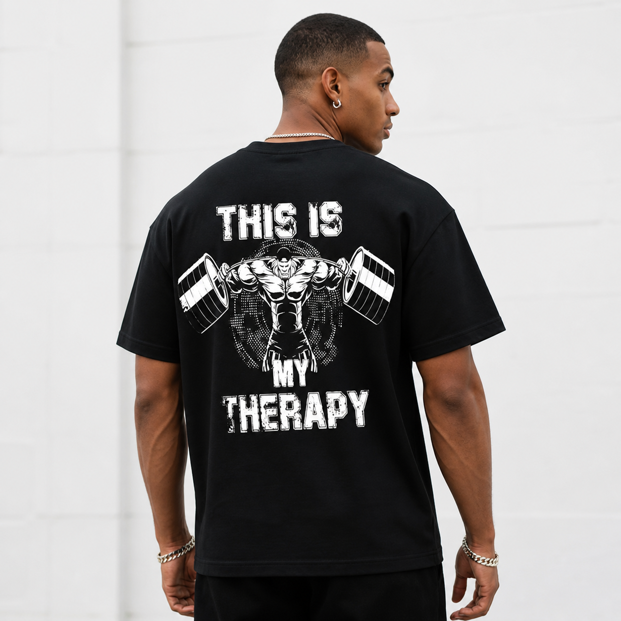 Men's Gym Hoodie This Is My Therapy - Oversized Fitness Workout Hooded Sweatshirt Tee for Bodybuilding & Weightlifting