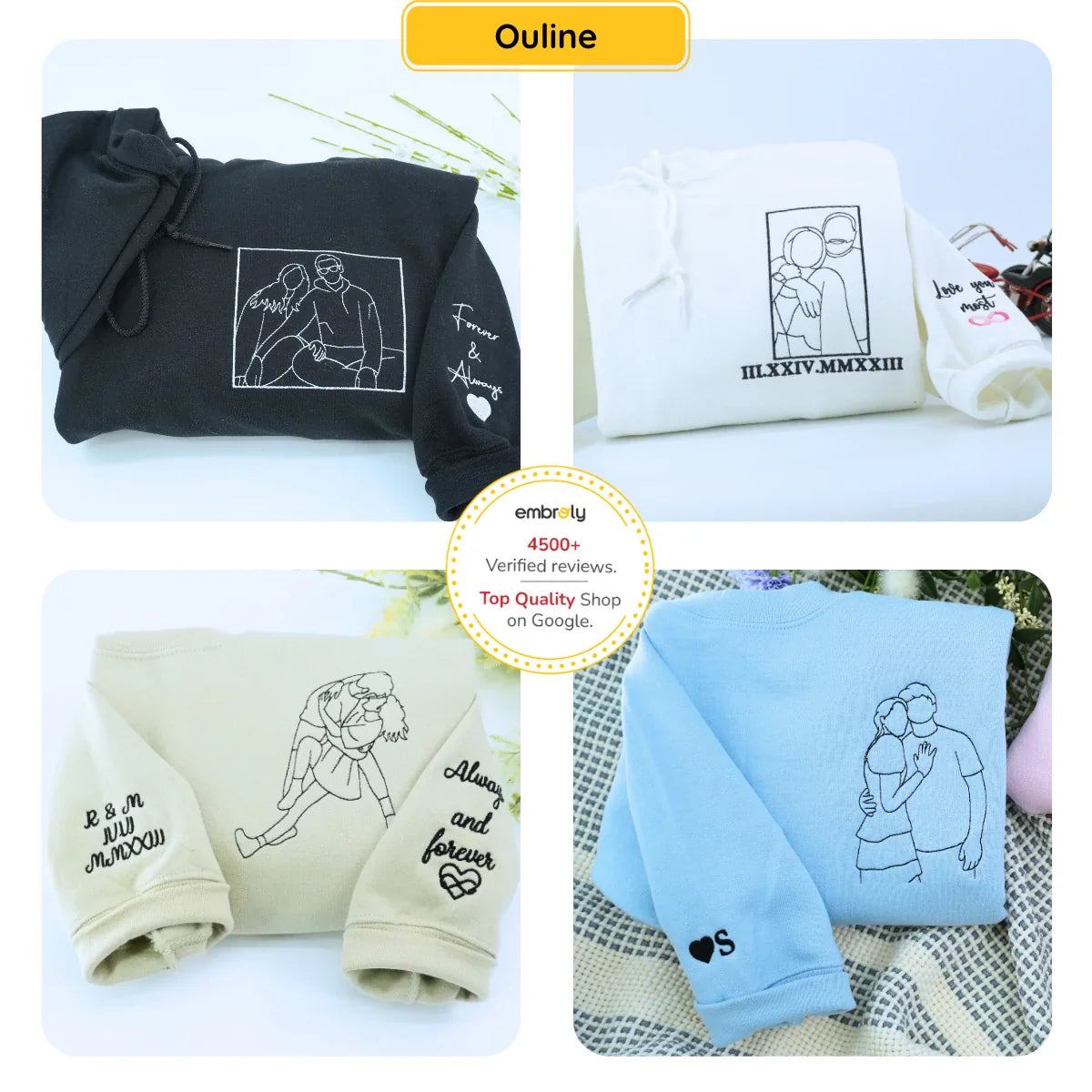 Personalized Anniversary Photo Gift for Couple with Embroidered Photo Portrait Sweatshirt or Hoodie