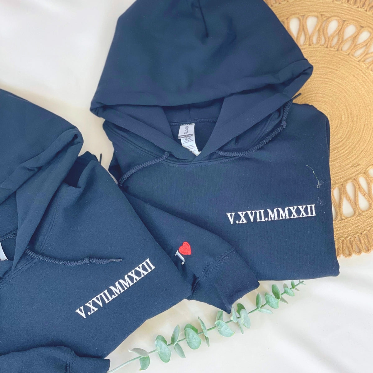 Cute Valentines Day Sweatshirt or Hoodie with Roman Numerals, Custom Embroidered Gift Ideas For Couples