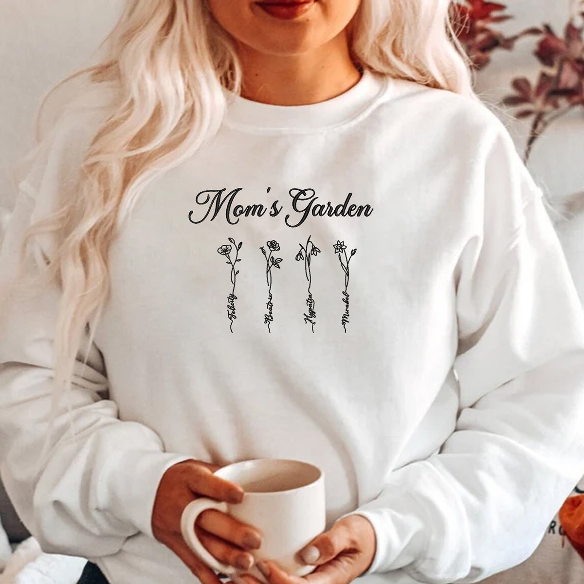 Personalized Birth Flower Mom Sweatshirt or Hoodie - TOOAI
