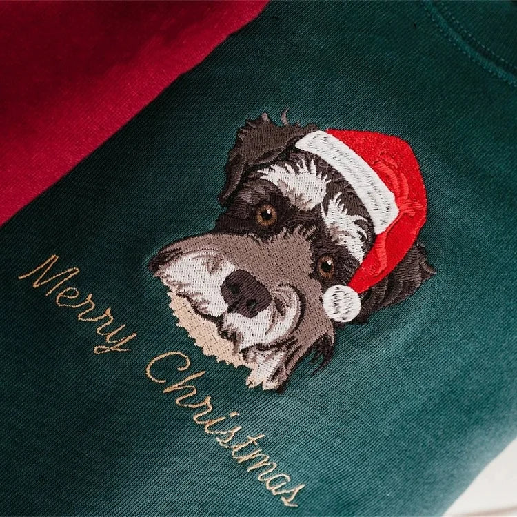 Custom Embroidered Pet Portrait Christmas Jumper Sweatshirt Hoodie T-shirt Xmas Gift