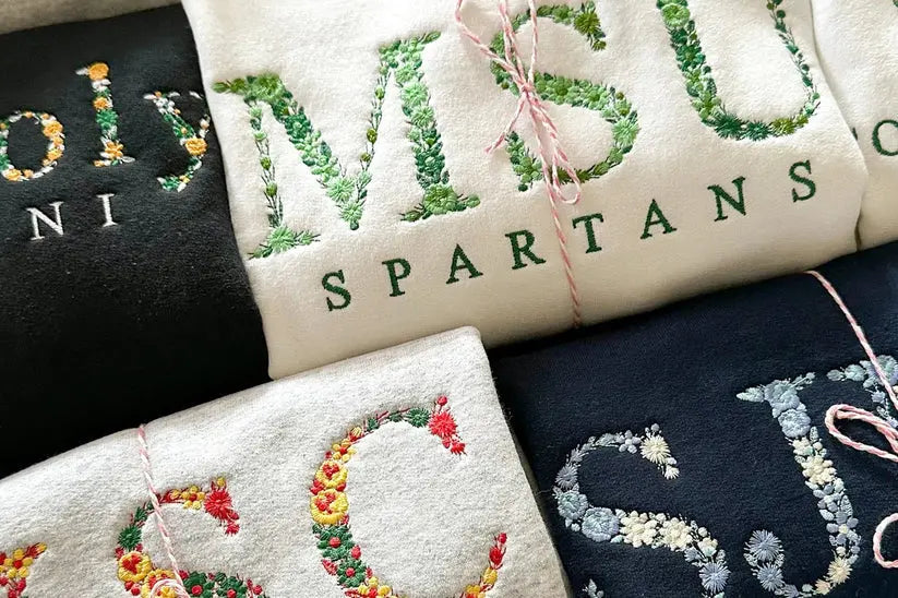 Customizable college floral embroidered