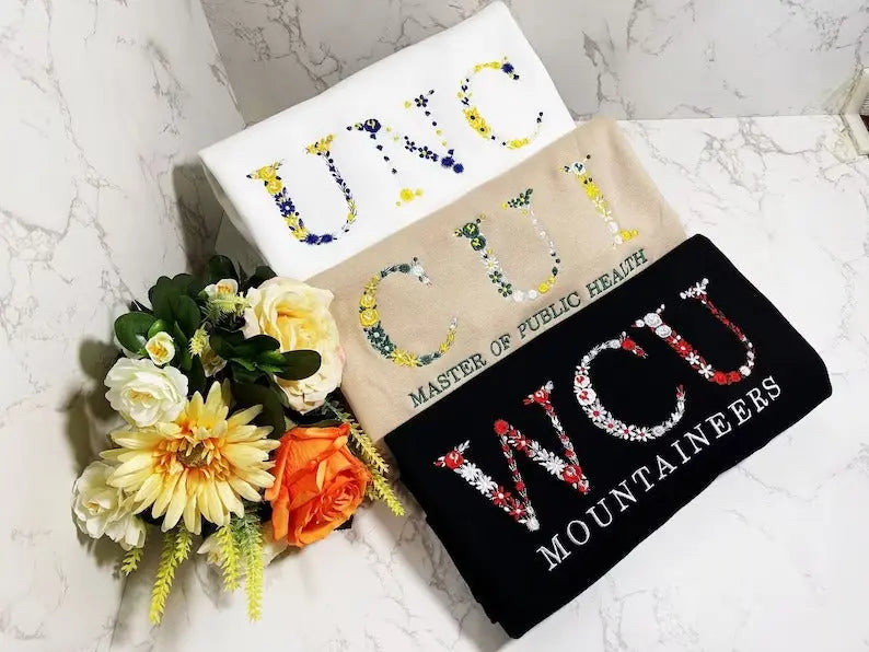 Customizable college floral embroidered