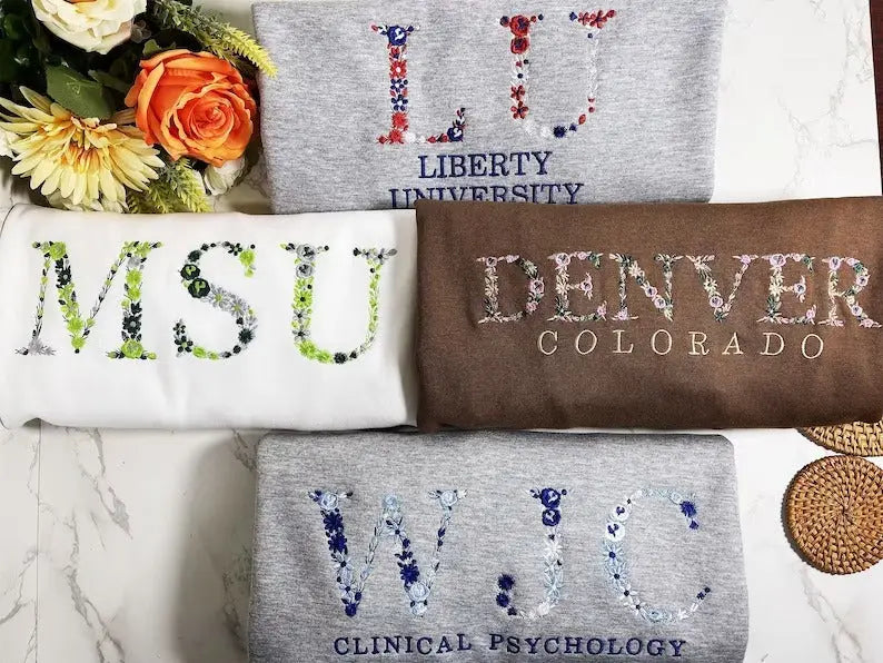 Customizable college floral embroidered