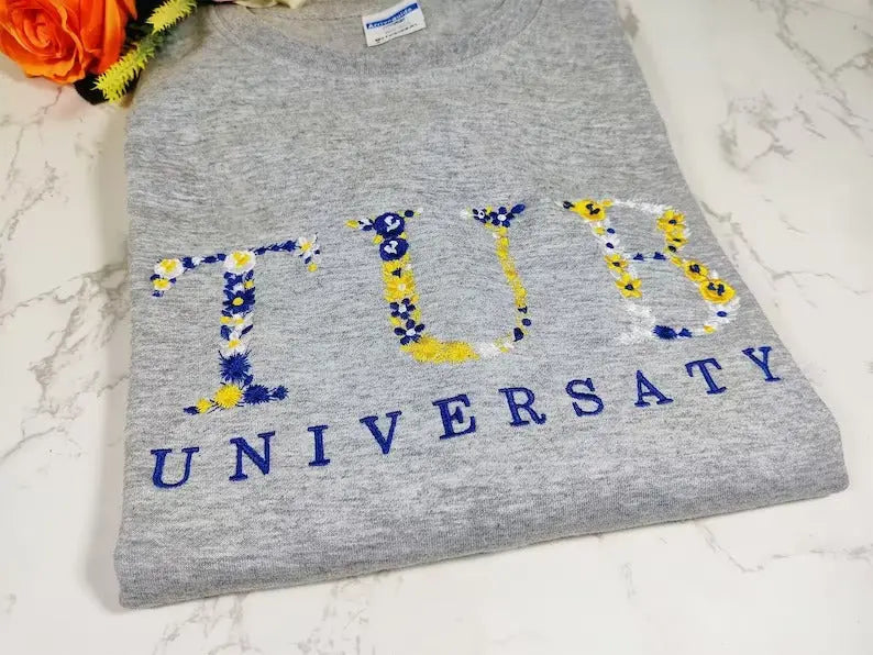 Customizable college floral embroidered