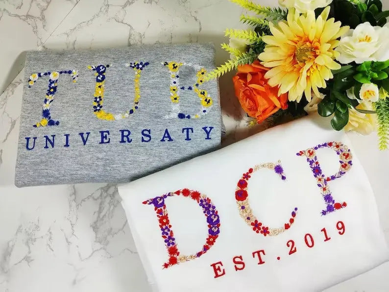 Customizable college floral embroidered