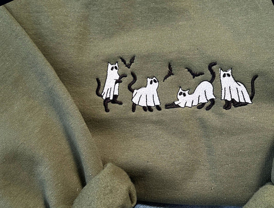 Ghost Cat Crewneck Embroidered Sweatshirt