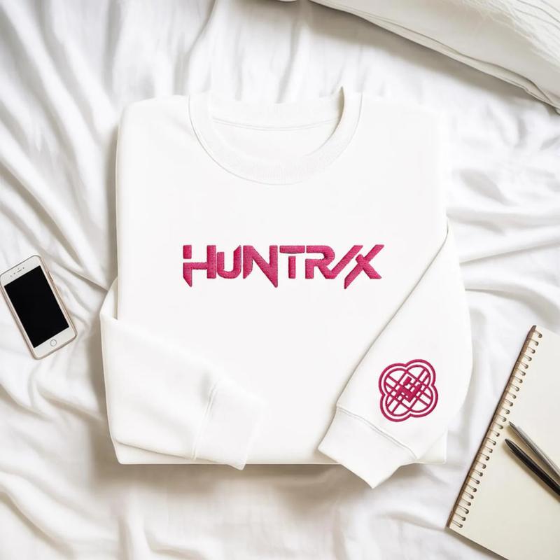 Kpop Hunters Embroidered Sweatshirt T-Shirt, Huntrix Kpop Shirt, Rumi Mira Zoey Pullover, Gift For Woman, Jinu Shirt, anime k-pop hunter fan gift