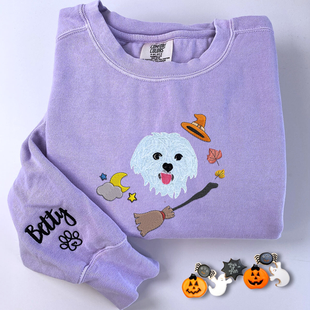 Comfort Colors Custom Embroidered Halloween Dog Portrait T-Shirt or Sweatshirt