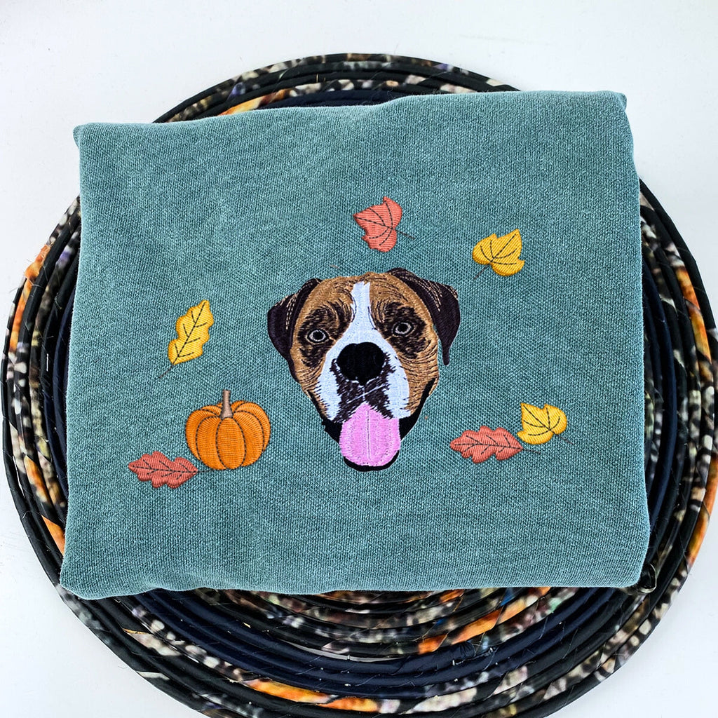 Comfort Colors Custom Embroidered Halloween Dog Portrait T-Shirt or Sweatshirt