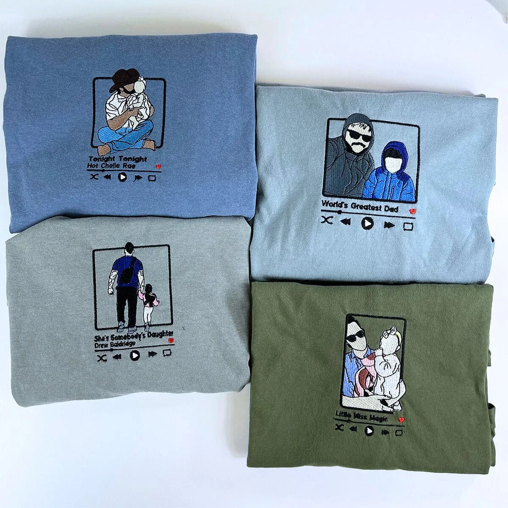 Personalized Dad T-Shirt, Father's Day Gift with Embroidered Photo Portrait, New Dad Sweatshirt or Hoodie