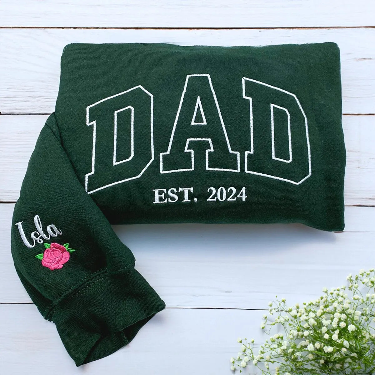 Personalized Papa Sweatshirts Hoodie with Name of Child, Dad EST 2024 Crewneck embroidered
