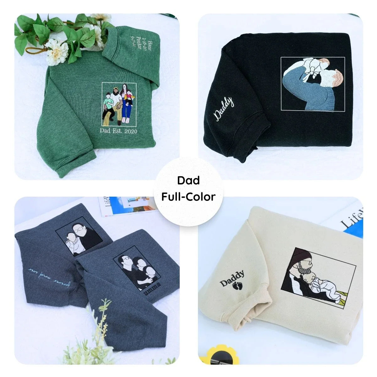 Personalized Dad T-Shirt, Father's Day Gift with Embroidered Photo Portrait, New Dad Sweatshirt or Hoodie