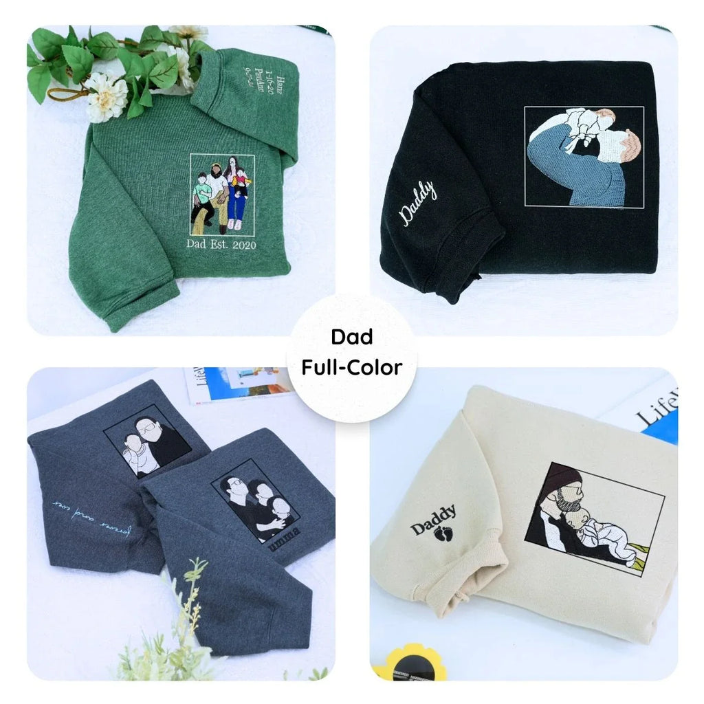Personalized Dad T-Shirt, Father's Day Gift with Embroidered Photo Portrait, New Dad Sweatshirt or Hoodie