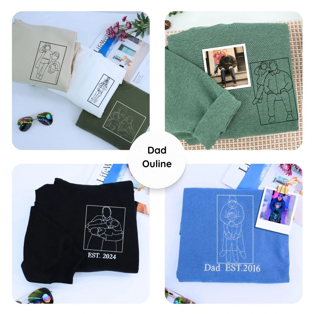 Personalized Dad T-Shirt, Father's Day Gift with Embroidered Photo Portrait, New Dad Sweatshirt or Hoodie